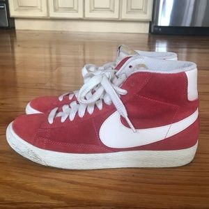 Red and White Suede Nike Blazers